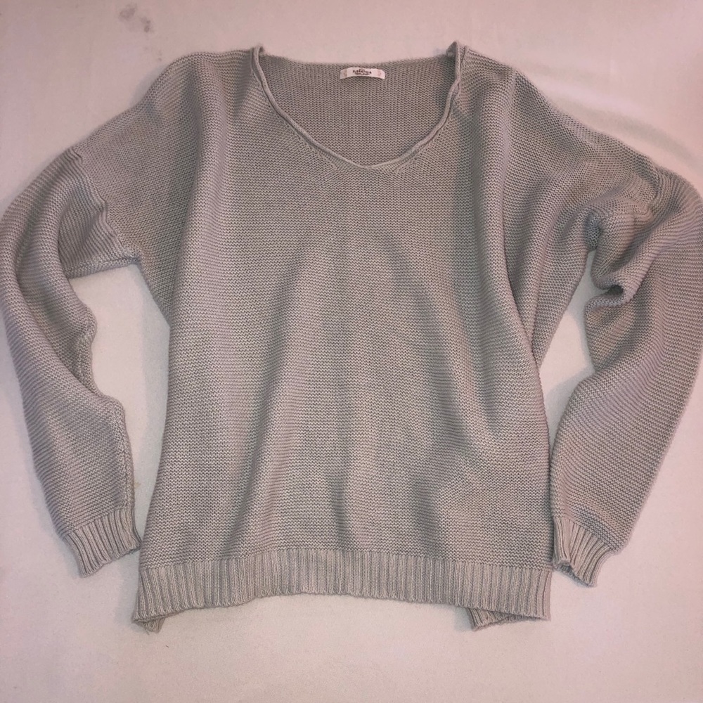 Oversized Lightweight Gray Vneck Sweater